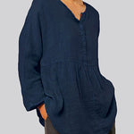 Zeagoo Plus Size Cotton and Linen Casual Loose V-neck Long-sleeved Shirt Top