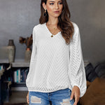 Zeagoo Sweet Cute Blouse Loose Puff Sleeve Mesh Patchwork V-Neck Top