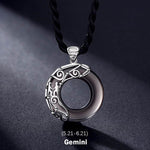 Buddha Stones 12 Constellations of the Zodiac Ice Obsidian Blessing Round Pendant Necklace
