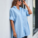 Zeagoo Long Cuffed Sleeve Shirts Button Down V Neck Blouse Loose Fitting Tops
