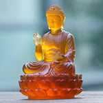 Buddha Stones Handmade Sakyamuni Buddha Liuli Crystal Art Piece Compassion Statue Home Office Offering Decoration