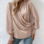 Zeagoo Elegant V-neck Lantern Sleeve Blouse Temperament Solid Color Shirt for Women Casual Work Office Loose Fit 2026 | Under $40