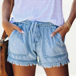 Zeagoo Denim Shorts Casual Drawstring Elastic Waist Summer Frayed Tencel Short Jeans With Pockets