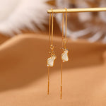 Buddha Stones 925 Sterling Silver Year of the Rabbit Hetian White Jade Happiness Drop Earrings (Extra 35% Off | USE CODE: FS35)