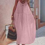 Zeagoo Women's Casual Thin Beach Dress Solid Color Loose Spaghetti Strap Swing Dress