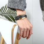 Buddha Stones Leather Multi-Layer Titanium Steel Balance Braided Magnetic Buckle Bracelet