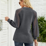 Zeagoo V Neck Tops Solid Color Blouse Long Sleeve Pullover Lace Patchwork Shirt