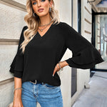 Zeagoo Zeagoo Women's Chiffon Shirt 3/4 Sleeve V Neck Blouses Elegant Split Sleeve Shirt Tops