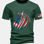 Regular Fit Fighter Jets USA Flag Print Cotton T-Shirt