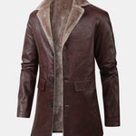 Faux Fur Lined Long Line PU Leather Coat
