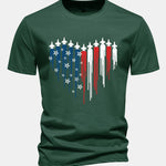 Regular Fit Heart Shaped Fighter Jets USA Flag Print Cotton T-Shirt