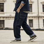Raw Denim Multi-pocket Striped Outdoor Cargo Pants