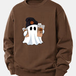 Halloween Ghost Coffee Print Relax Fit Sweatshirt