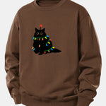 Colorful Light Black Cat Print Relax Fit Sweatshirt