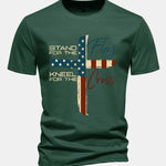 Regular Fit Retro American Flag Cross Print Cotton T-Shirt