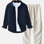 Long Sleeve Linen Cotton Shirt With Pocket & Straight Leg Linen Pants