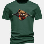 Regular Fit Halloween Zipper Evil Bear Print Cotton T-Shirt