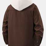 Long Sleeved Contrast Corduroy Hooded Shirt