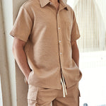 Men's Textured Resort Style Casual Button-Down Shirt  Shorts Set