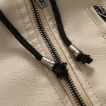 Men's Stand Collar Zipper Plush Hooded Leather Jacket
