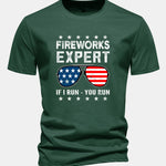 Regular Fit American Flag Sunglasses Print Cotton T-Shirt