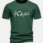 Regular Fit Heartbeat Music Print Cotton T-Shirt