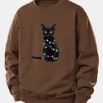 Color Lights Black Cat Print Relax Fit Sweatshirt