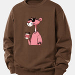 Pink Panther Drinking Coffee Print Relax Fit Sweatshirt