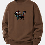 Christmas Colorful Light Black Cat Print Relax Fit Sweatshirt