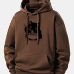 Black Cat Ramen Print Relax Fit Hoodie