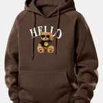 Hello Sunglasses Bear Print Drawstring Hoodie