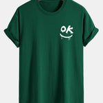 Regular Fit OK Smiley Face Print Cotton T-Shirt