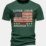Regular Fit Jesus American Flag Slogan Print Cotton T-Shirt