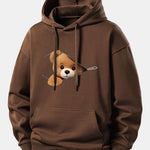 Zipper Bear Print Relax Fit Hoodie