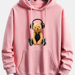 Headphone Teddy Bear Print Relax Fit Hoodie