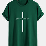 Regular Fit Jesus Christ Stripe Print Cotton T-Shirt