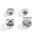 Retro Skull Pentagram Ring 4Pcs/set