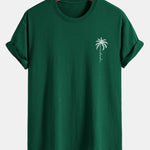 Regular Fit Palm Tree Slogan Print Cotton T-Shirt