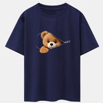 Zipper Bear Print Drop Shoulder Oversize T-Shirt