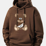 Stripe Bear Print Relax Fit Hoodie