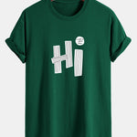 Regular Fit Hi Slogan Lines Print Cotton T-Shirt