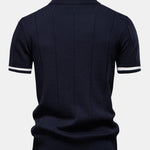 Contrast Trim Zipper Knit Polo Shirt & Straight Leg Ribbed Pants
