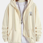 Ghost Drinking Coffee Print Relax Fit Zip Hoodie