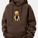 Headphone Bear Print Drawstring Hoodie