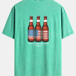 USA Old Row Beer Print Washed Distressed Drop Shoulder T-Shirt