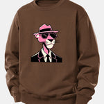 Pink Gentleman Panther Print Relax Fit Sweatshirt