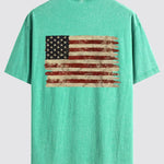 Retro USA Print Washed Distressed Drop Shoulder T-Shirt