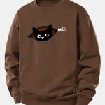 Zipper Black Cat Print Relax Fit Sweatshirt