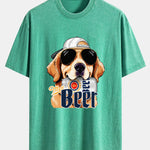 Beer Dog Print Washed Distressed Drop Shoulder T-Shirt