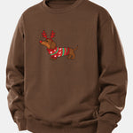 Christmas Dachshund With Reindeer Antlers Print Relax Fit Sweatshirt